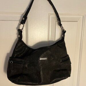 Alfred Dunner Large Black Leather Handbag large size with external pockets